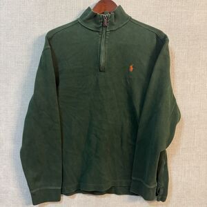 Polo Ralph Lauren Sweater Mens XL Green Red Pony Logo Cotton Tight Knit 1/4 Zip